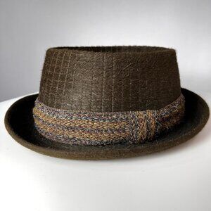 BORSALINO Vintage  Brown Porkpie Hat, textured with Ribbon, Made in Italy